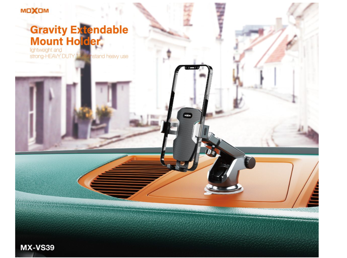 MOXOM MX-VS39 Gravity Car Phone Holder – Auto-Clamp, Suction Mount for Dash & Windscreen, 360°