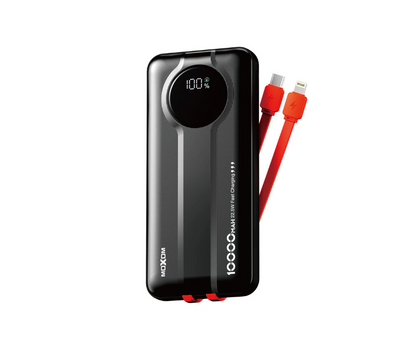 MOXOM MX-PB206 10000mAh Power Bank – 22.5W + PD 20W, Built-In Cables, LED Display, Fire-Resistant