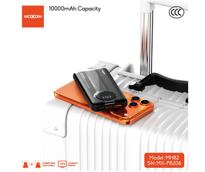 MOXOM MX-PB206 10000mAh Power Bank – 22.5W + PD 20W, Built-In Cables, LED Display, Fire-Resistant