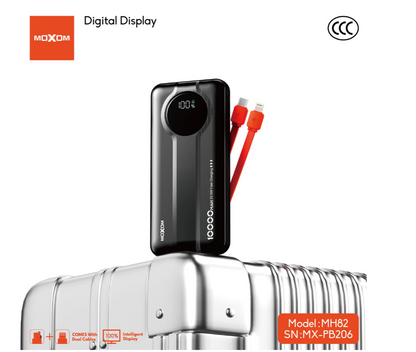 MOXOM MX-PB206 10000mAh Power Bank – 22.5W + PD 20W, Built-In Cables, LED Display, Fire-Resistant