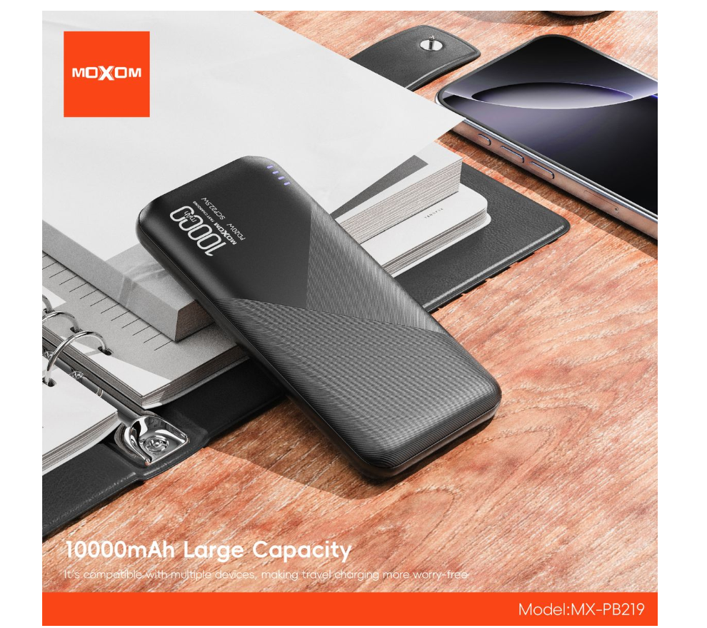MOXOM MX-PB219 10000mAh Power Bank – 22.5W Super Fast Charging, USB-C + USB-A, Compact