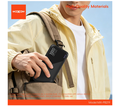 MOXOM MX-PB219 10000mAh Power Bank – 22.5W Super Fast Charging, USB-C + USB-A, Compact