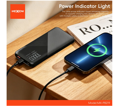 MOXOM MX-PB219 10000mAh Power Bank – 22.5W Super Fast Charging, USB-C + USB-A, Compact