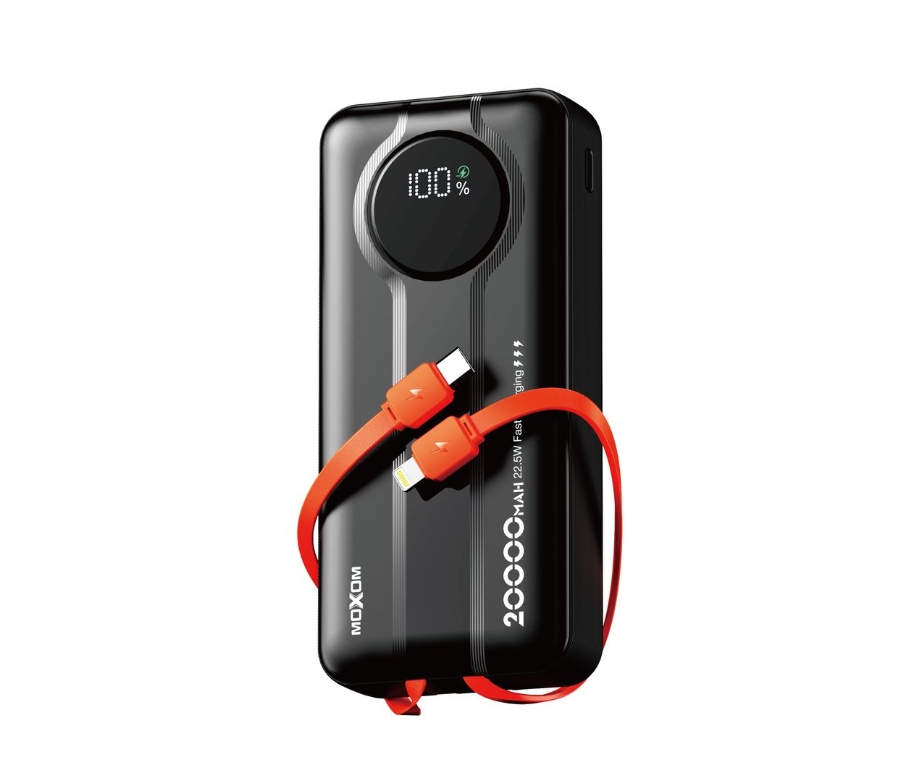 MOXOM MX-PB207 20000mAh Power Bank – 22.5W Fast Charging, Built-In Dual Cables, Digital LED Display