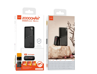 MOXOM MX-PB220 20000mAh Power Bank with Built-In USB-C & Lightning Cables – 22.5W Fast Charging
