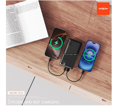 MOXOM MX-PB220 20000mAh Power Bank with Built-In USB-C & Lightning Cables – 22.5W Fast Charging