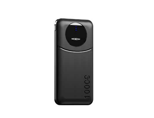 MOXOM MX-PB217 10000mAh Power Bank – USB-C & USB-A, Digital LED Display, Airline-Friendly, Black