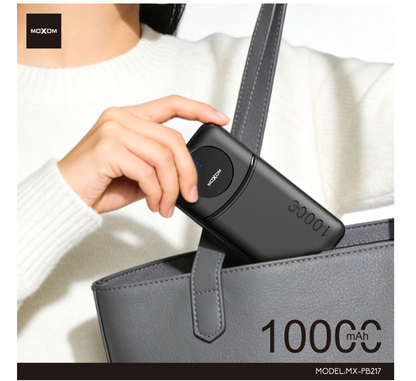 MOXOM MX-PB217 10000mAh Power Bank – USB-C & USB-A, Digital LED Display, Airline-Friendly, Black