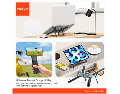 MOXOM MX-VS174 3-in-1 Desk Stand – Holds Laptop, Tablet & MagSafe Phone, Foldable