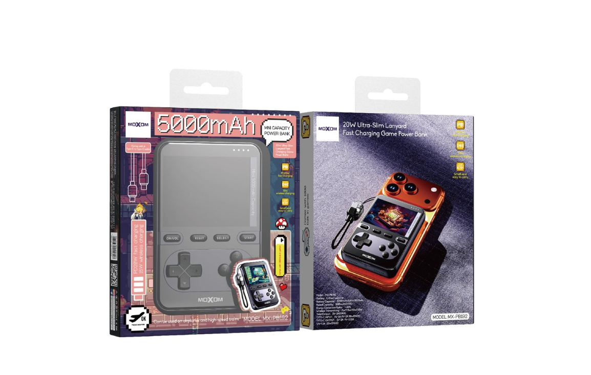 MOXOM MX-PB192 5000mAh Magnetic Power Bank with ~1000 Built-In Games – 2.8" Screen, 20W PD, 15W Wireless