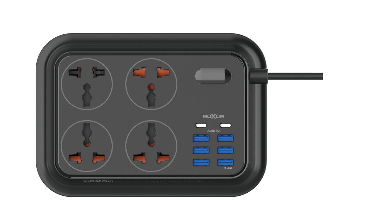 MOXOM MX-ST07 12-Outlet Power Strip with USB Charging – 2500W, Home & Office, Black