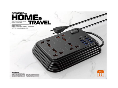 MOXOM MX-ST07 12-Outlet Power Strip with USB Charging – 2500W, Home & Office, Black