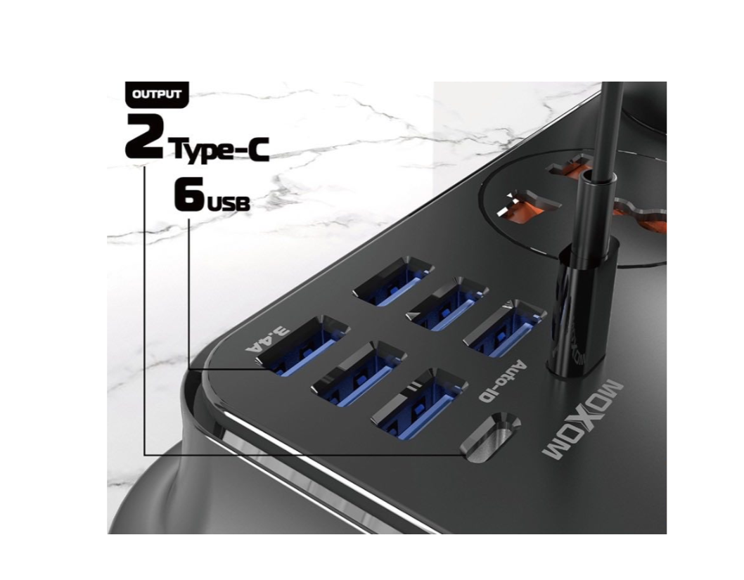 MOXOM MX-ST07 12-Outlet Power Strip with USB Charging – 2500W, Home & Office, Black