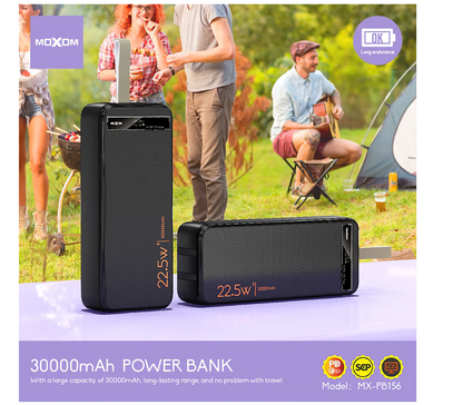 MOXOM MX-PB156 30000mAh Power Bank – SCP 22.5W + PD 20W, Multiple Full Charges