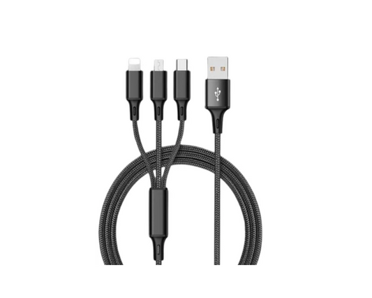 MOXOM MX-CB121 3-in-1 Charging Cable – 66W Max, Micro USB + Lightning + Type-C, One Cable for All