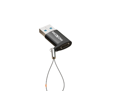 MOXOM MX-CB144 Type-C Female to USB-A Male Adapter – USB 3.0, Lanyard Included, Black