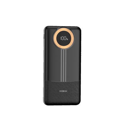 MOXOM MX-PB138 10000mAh Power Bank – Built-in Type-C & Lightning Cables, 2.4A Fast Charging, Black/White