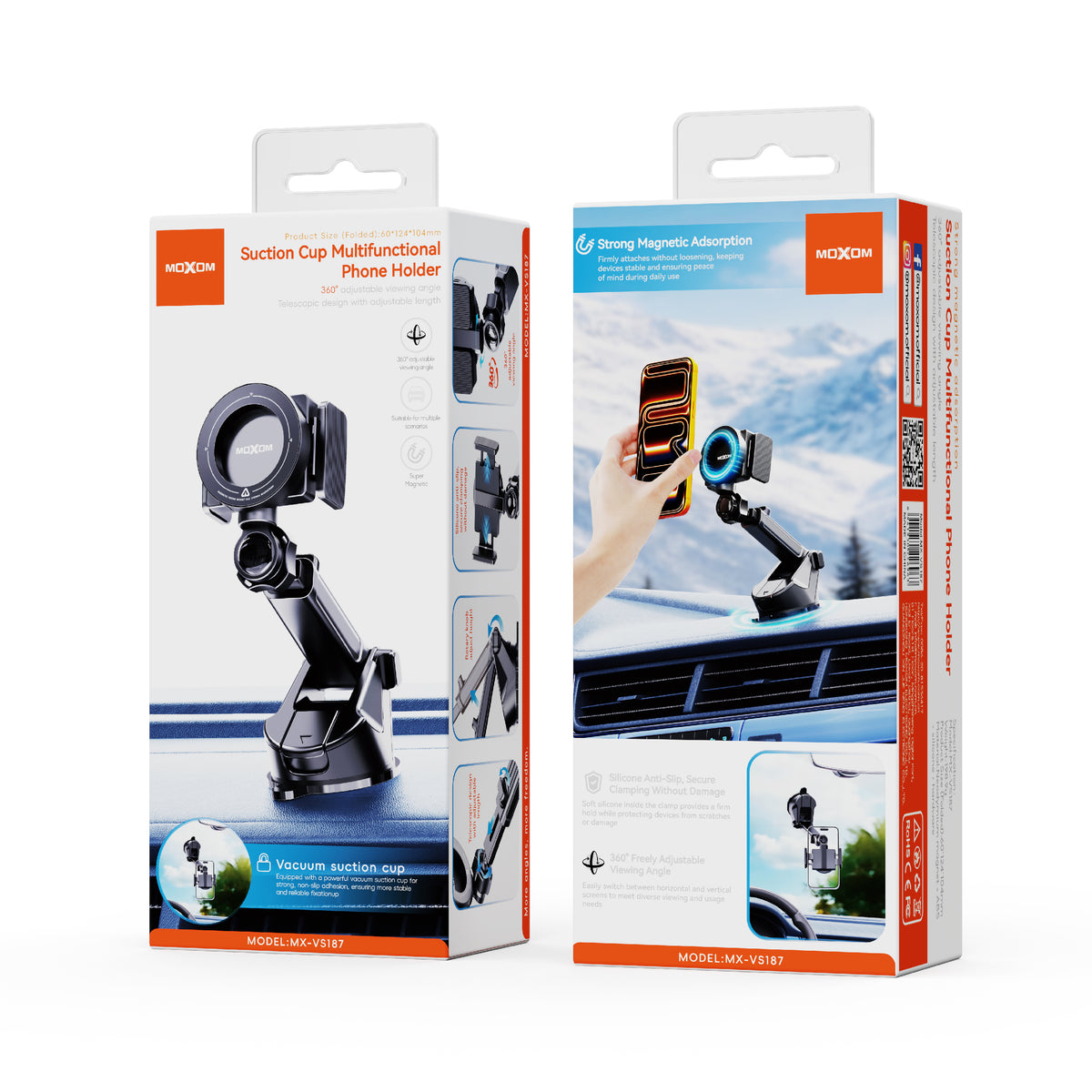 MOXOM MX-VS187 Foldable Magnetic Suction Cup Phone Holder – Dash, Window or Desk, Portrait & Landscape