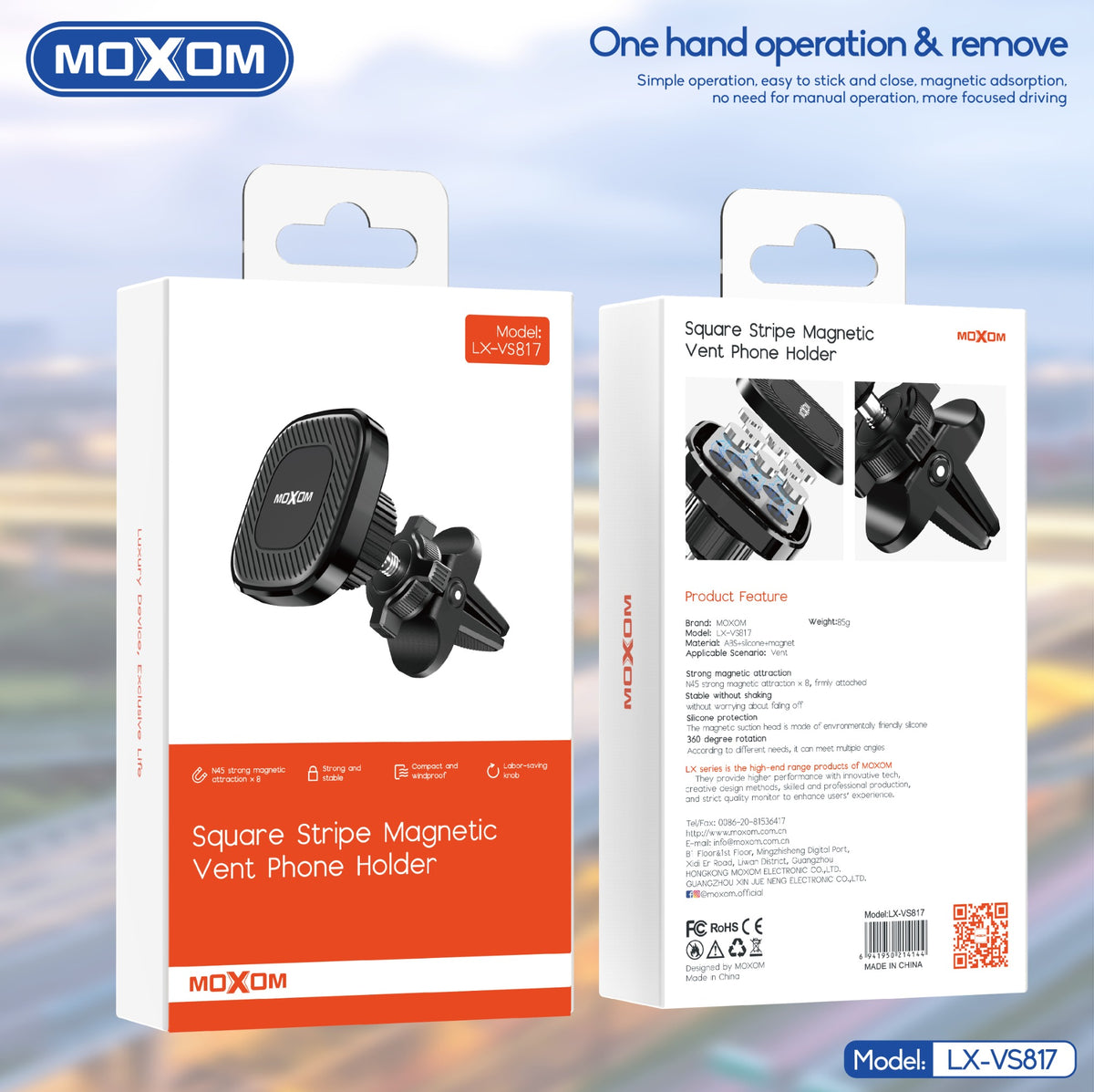MOXOM LX-VS817 Square Stripe Magnetic Car Vent Phone Holder – Strong Magnet, Lightweight 85g