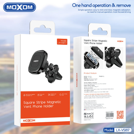 MOXOM LX-VS817 Square Stripe Magnetic Car Vent Phone Holder – Strong Magnet, Lightweight 85g