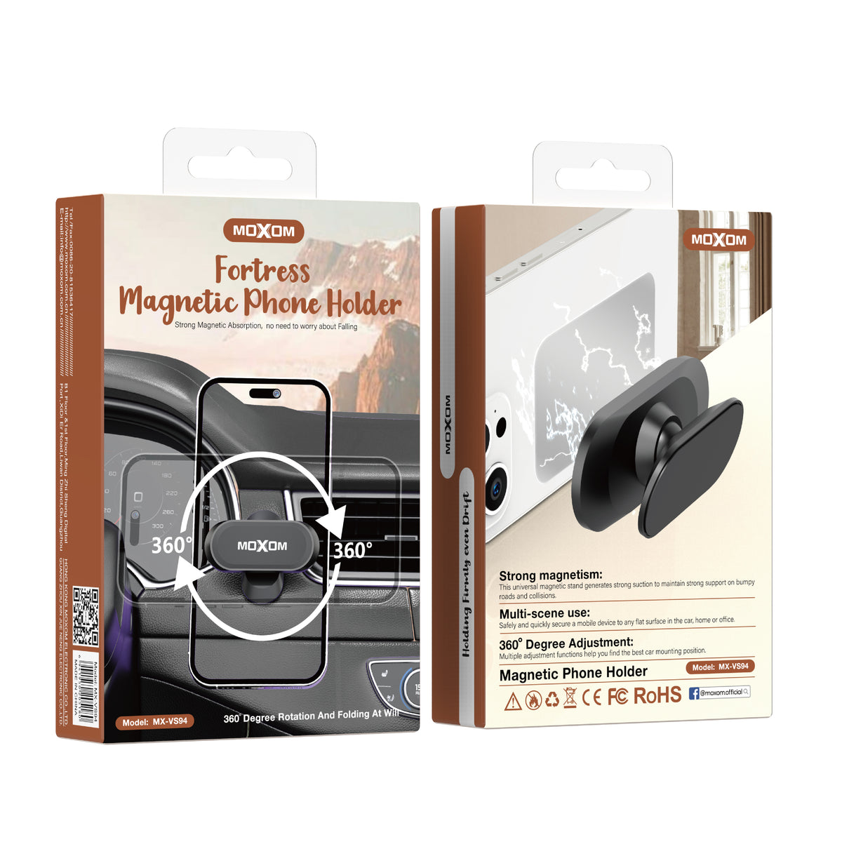 MOXOM MX-VS94 Fortress Mini Magnetic Phone Holder – 4-Magnet Array, Ultra-Compact 21g, Metal Plate Included