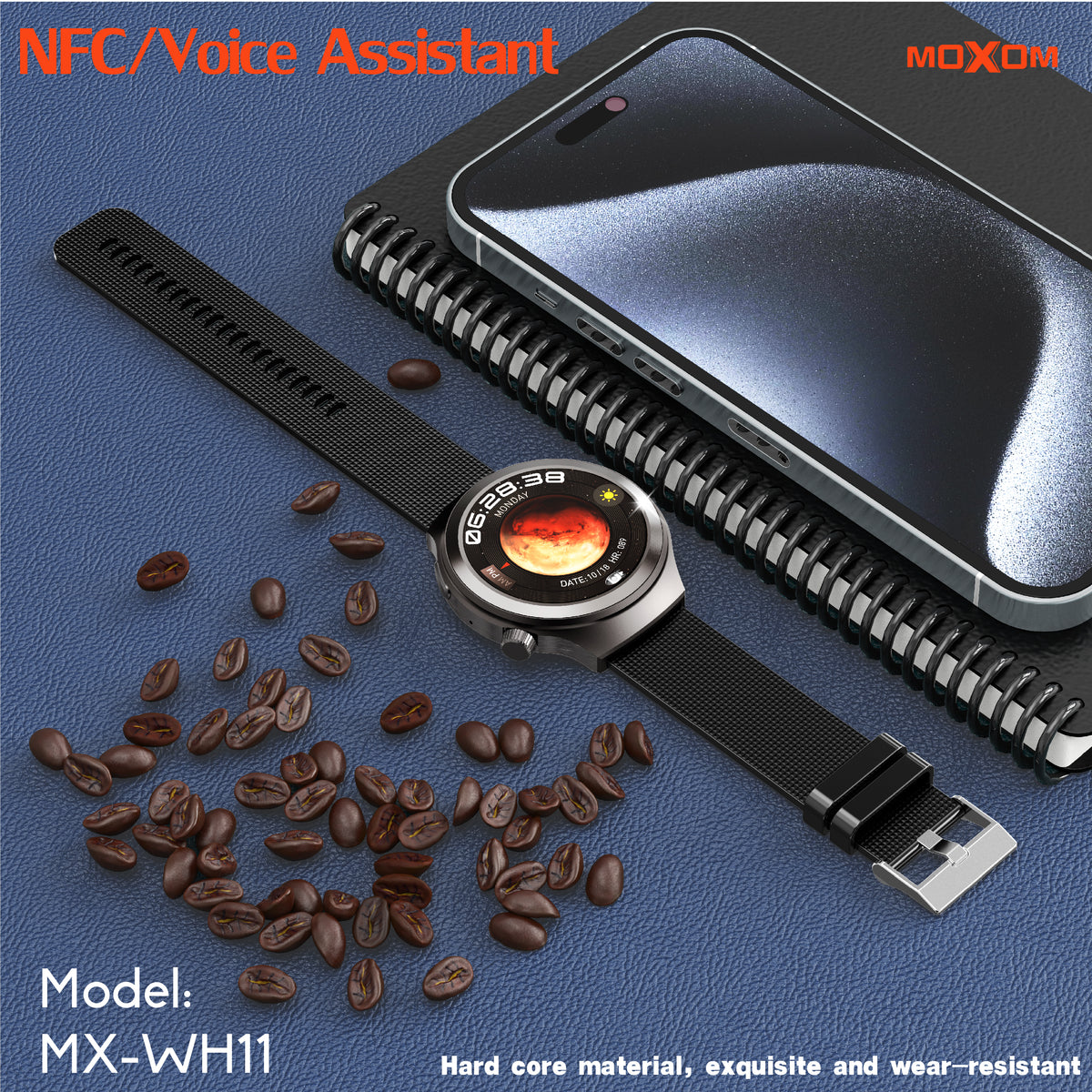 MOXOM MX-WH11 Smartwatch – 1.53" HD Touchscreen, Bluetooth Calling, NFC, 7-10 Day Battery