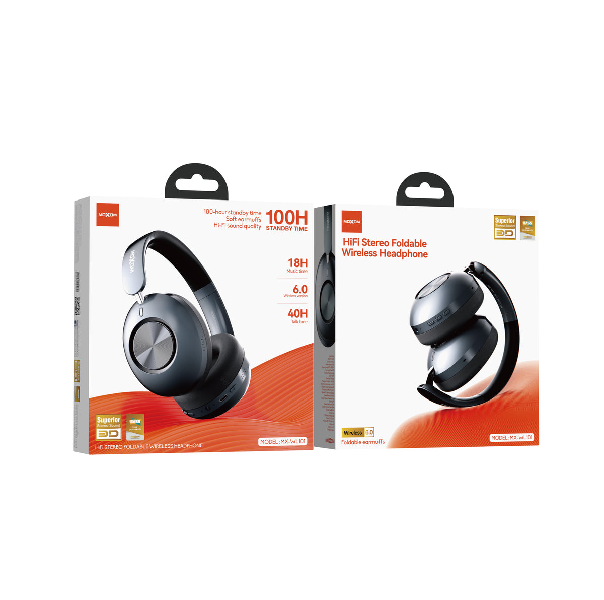 MOXOM MX-WL101 Foldable Wireless Headphones – HiFi Stereo 40mm Drivers, Bluetooth 6.0, 18H Music