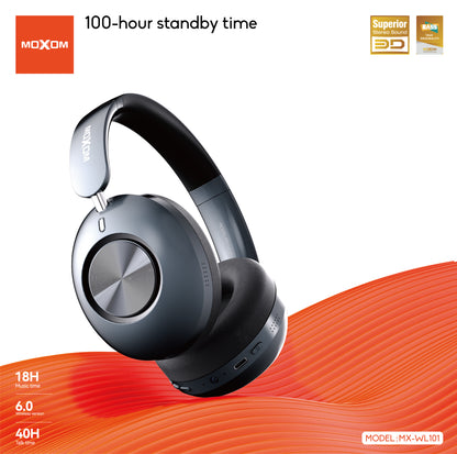 MOXOM MX-WL101 Foldable Wireless Headphones – HiFi Stereo 40mm Drivers, Bluetooth 6.0, 18H Music