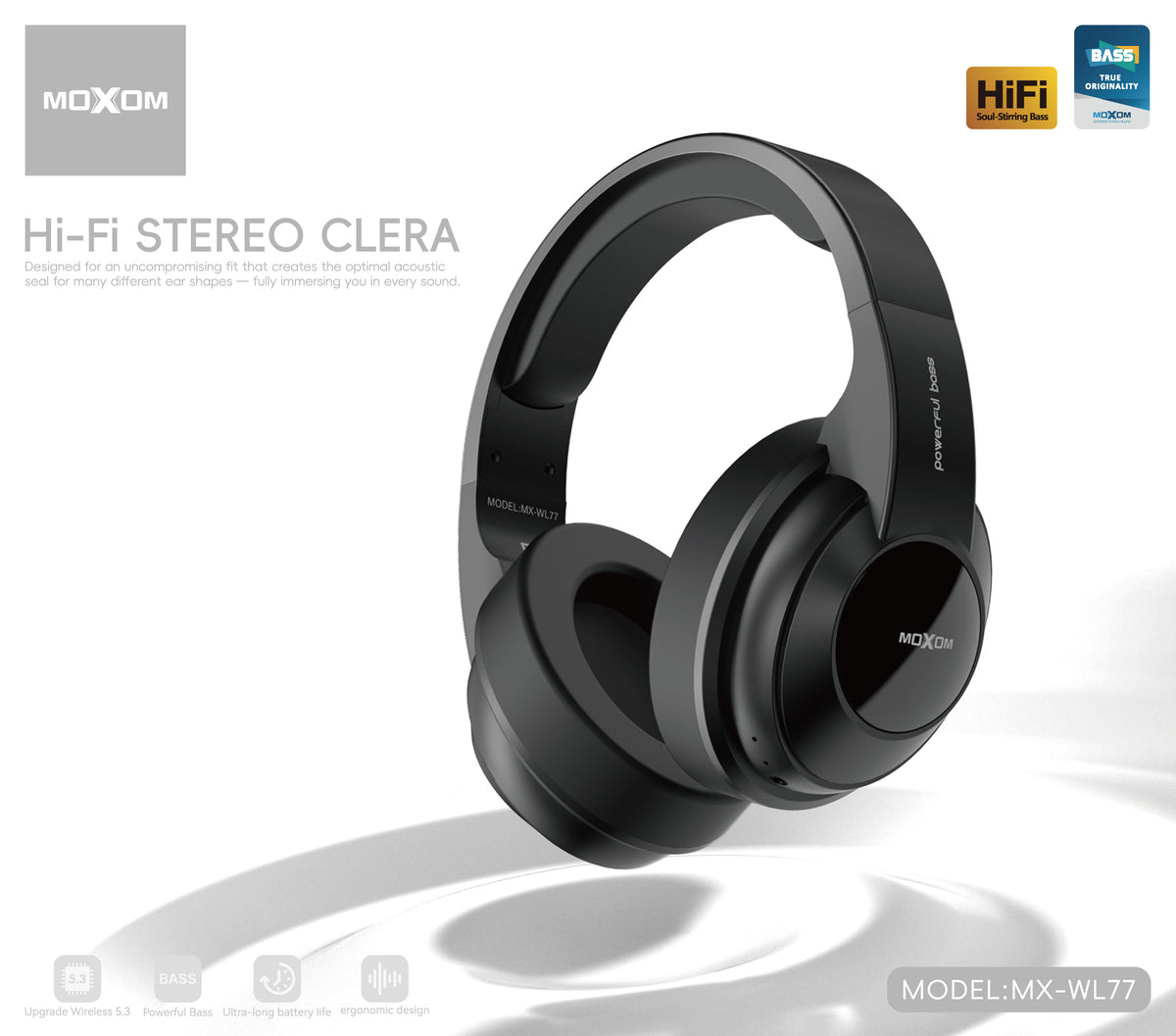 MOXOM MX-WL77 Wireless Over-Ear Headphones – Bluetooth 5.3, Powerful Bass, Padded Comfort