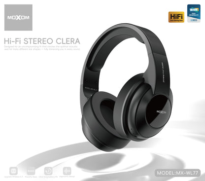 MOXOM MX-WL77 Wireless Over-Ear Headphones – Bluetooth 5.3, Powerful Bass, Padded Comfort