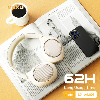 MOXOM LX-WL801 ANC Over-Ear Headphones – Active Noise Cancellation + ENC Calls, Bluetooth 5.4, Black/Beige/Blue