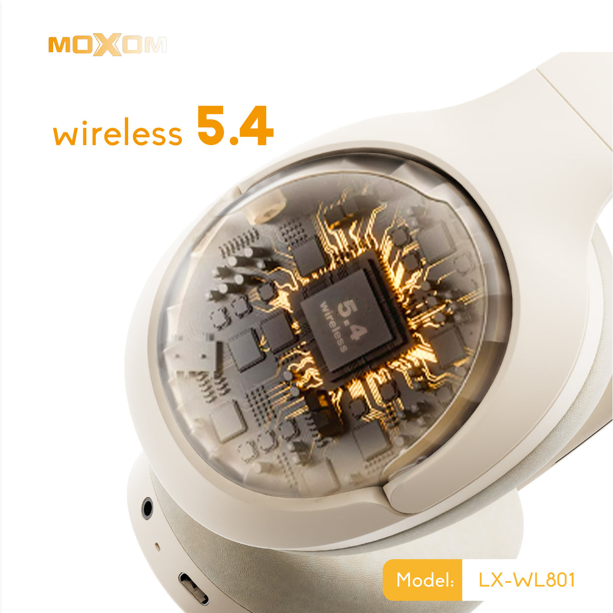 MOXOM LX-WL801 ANC Over-Ear Headphones – Active Noise Cancellation + ENC Calls, Bluetooth 5.4, Black/Beige/Blue