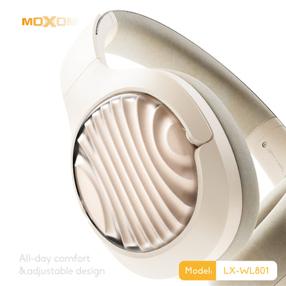 MOXOM LX-WL801 ANC Over-Ear Headphones – Active Noise Cancellation + ENC Calls, Bluetooth 5.4, Black/Beige/Blue