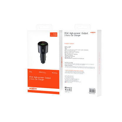 MOXOM LX-VC808 95W 3-Port Car Charger – 65W USB-C Laptop PD/PPS + 30W USB-C + 18W QC USB-A