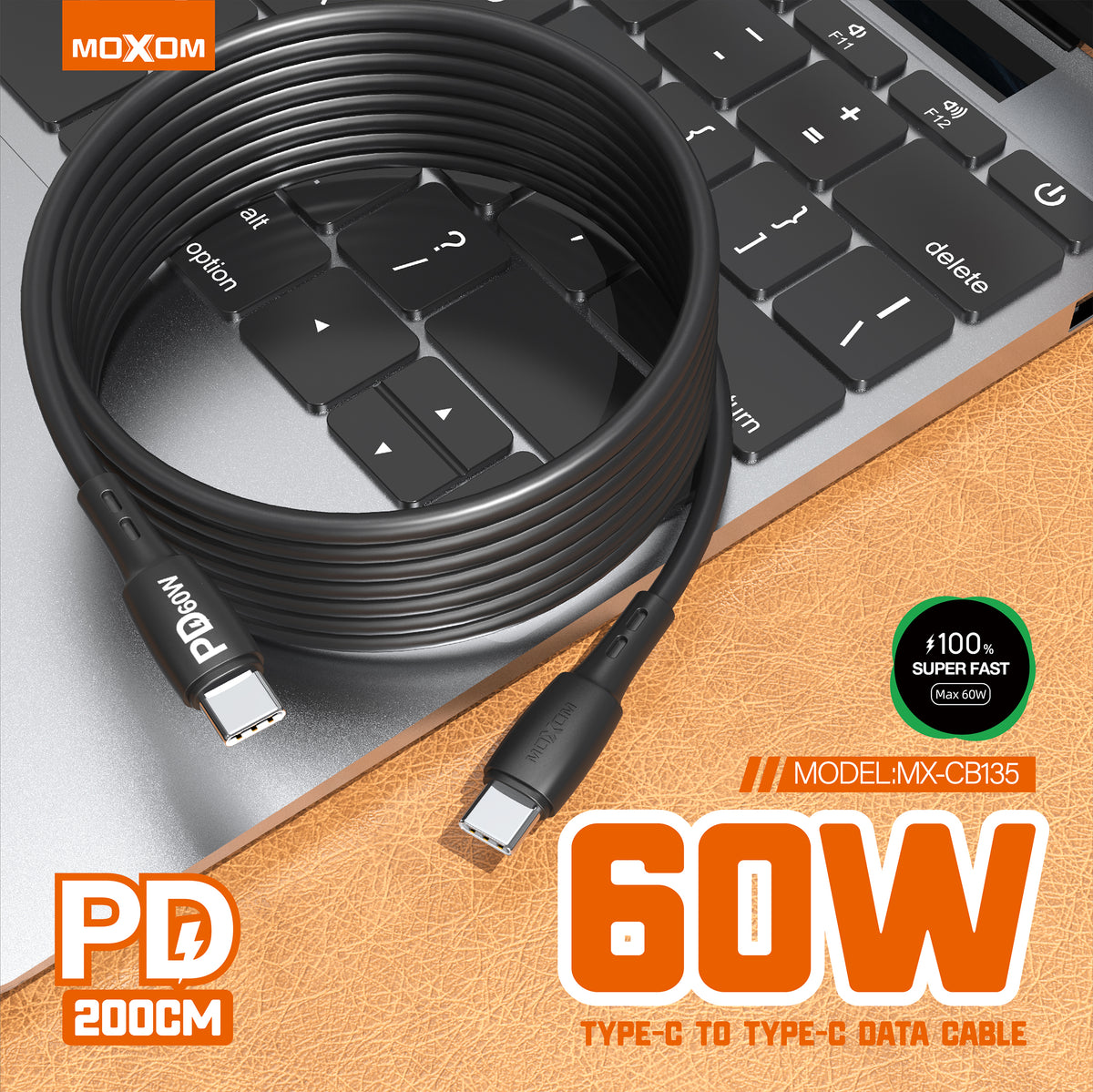 Moxom MX-CB135 60W PD USB-C to USB-C Fast Charging Cable (2m)