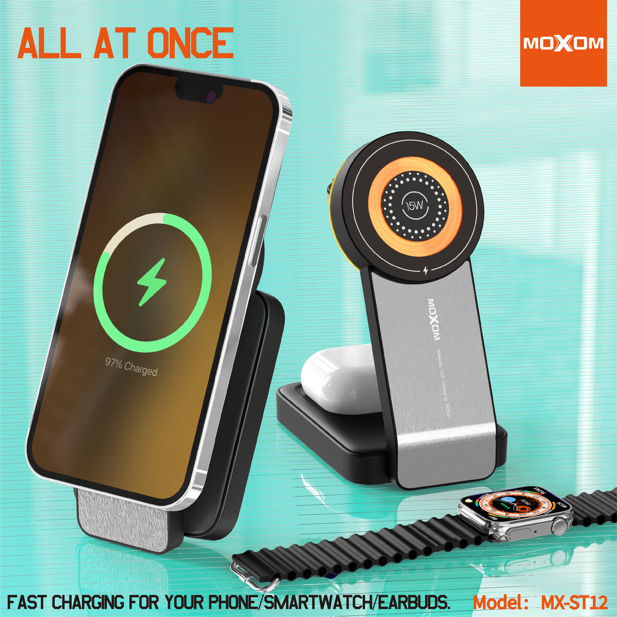 Moxom MX-ST12 3-in-1 Wireless Fast Charging Station