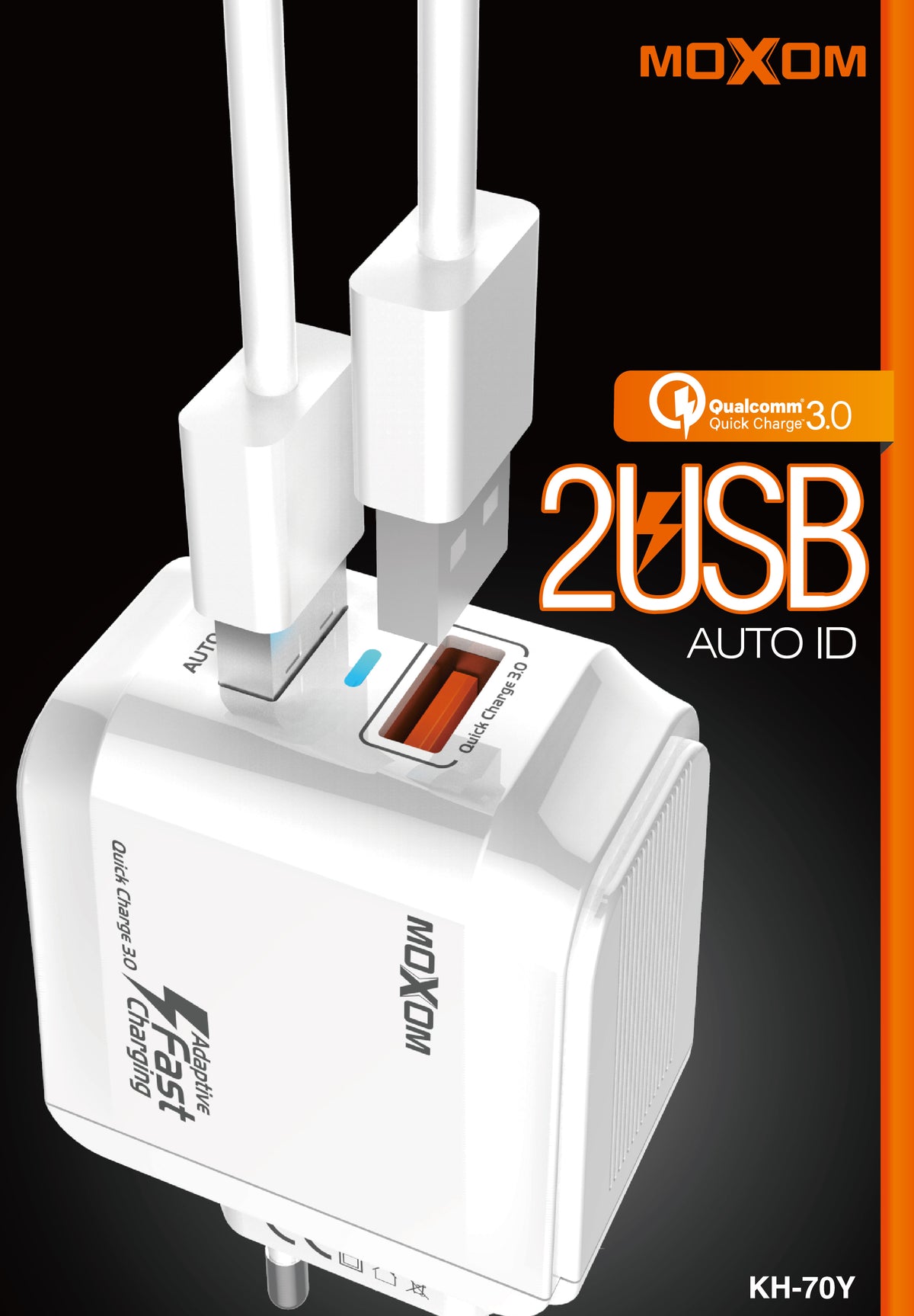 Moxom KH-70Y Dual USB Wall Charger with Type-C Cable
