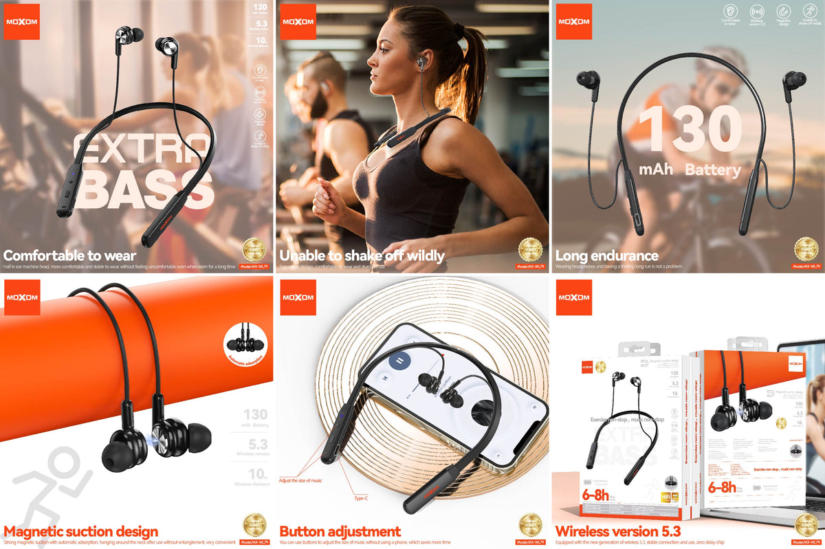 Moxom MX-WL79 Magnetic Sport Neckband Bluetooth Headset