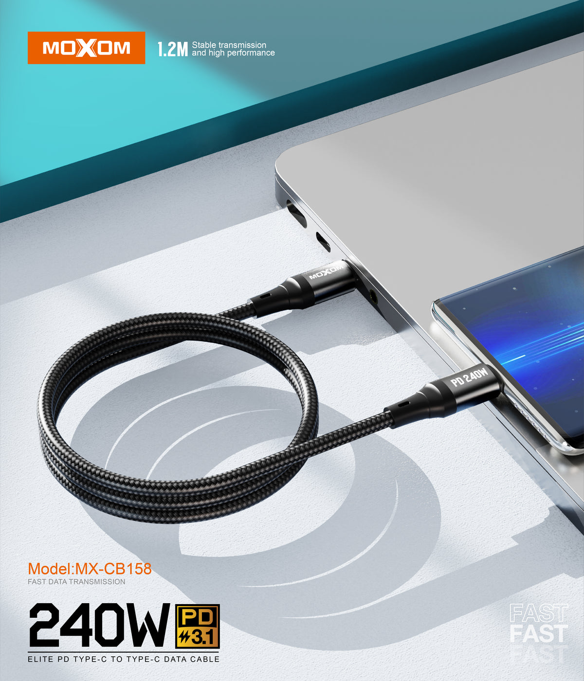 Moxom 240W Type-C to Type-C Super Fast Charging Cable MX-CB158