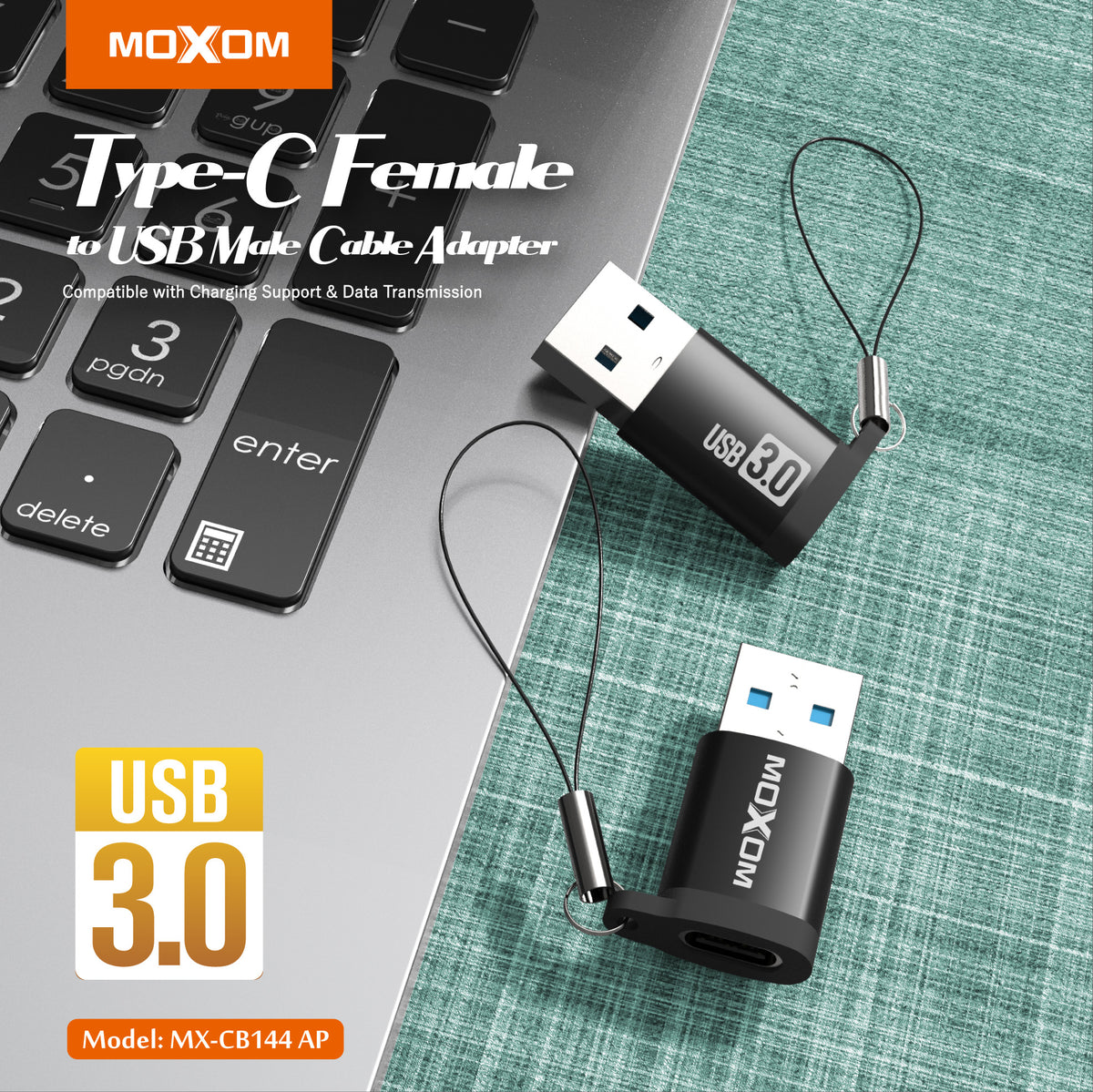MOXOM MX-CB144AP USB-C Female to USB-A Male Adapter - Fast Charging
