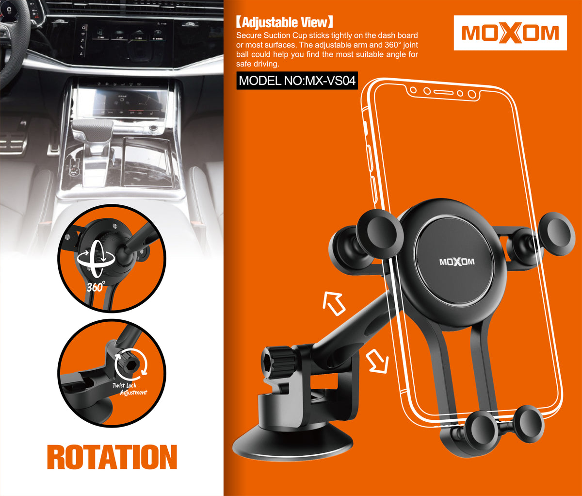 Moxom MX-VS04 Secure Suction Cup Phone Holder