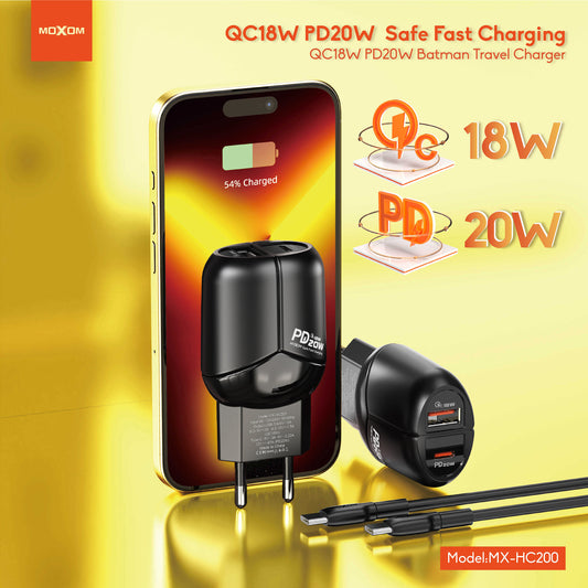 Moxom MX-HC200 20W PD Fast Charger with Type-C to Type-C Cable