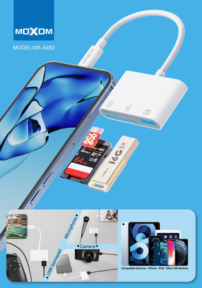 MOXOM MX-AX52 OTG 3 in 1 to lightning USB