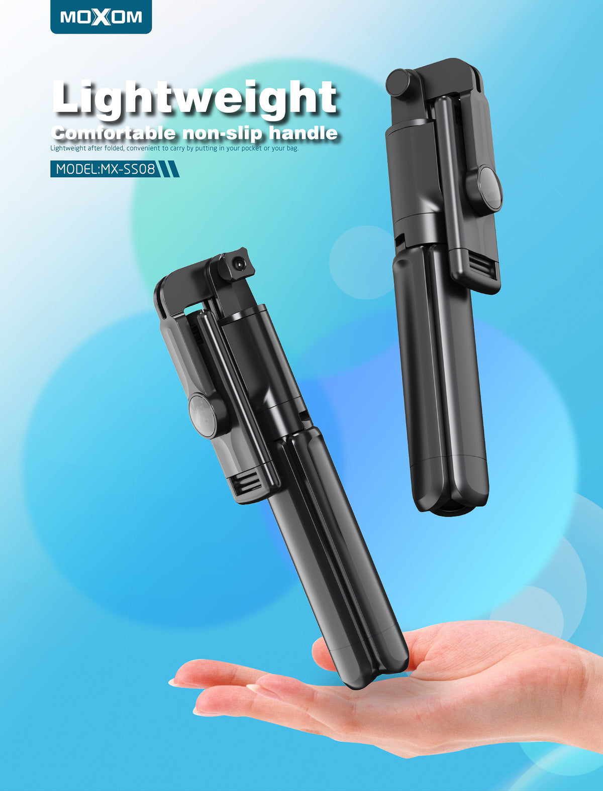 Moxom MX-SS08 3-in-1 Selfie Stick with Bluetooth Remote & Tripod