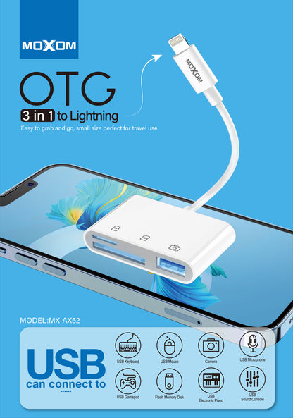 MOXOM MX-AX52 OTG 3 in 1 to lightning USB