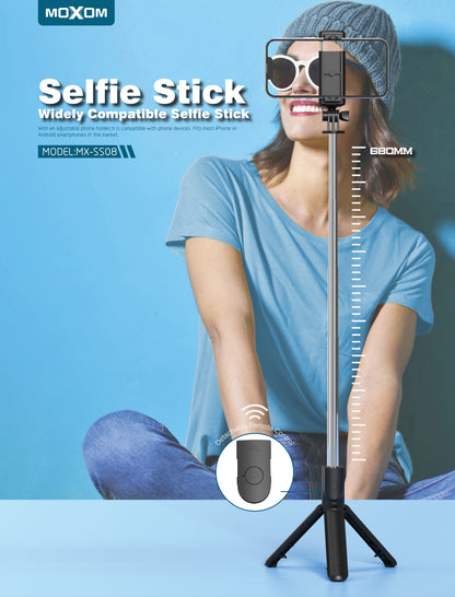 Moxom MX-SS08 3-in-1 Selfie Stick with Bluetooth Remote & Tripod