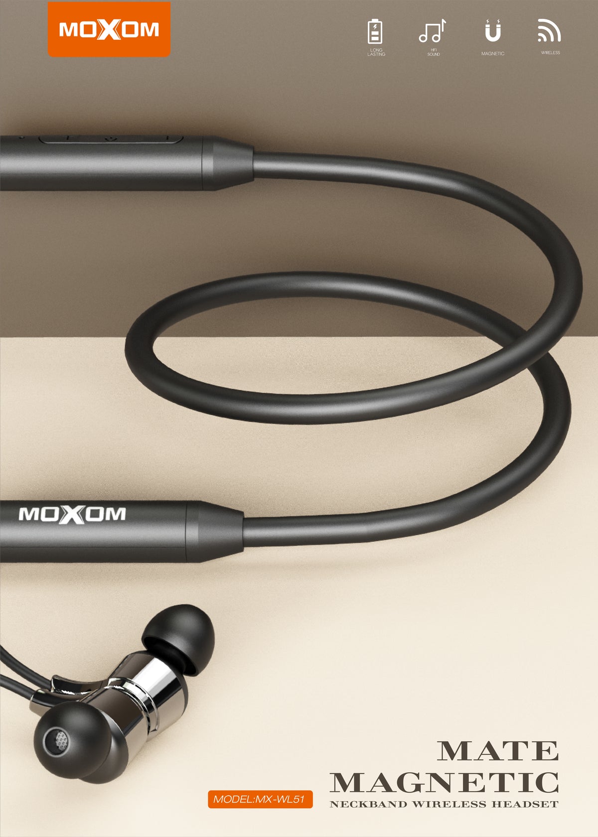 Moxom MX-WL51 Bluetooth Magnetic Neckband Earphones