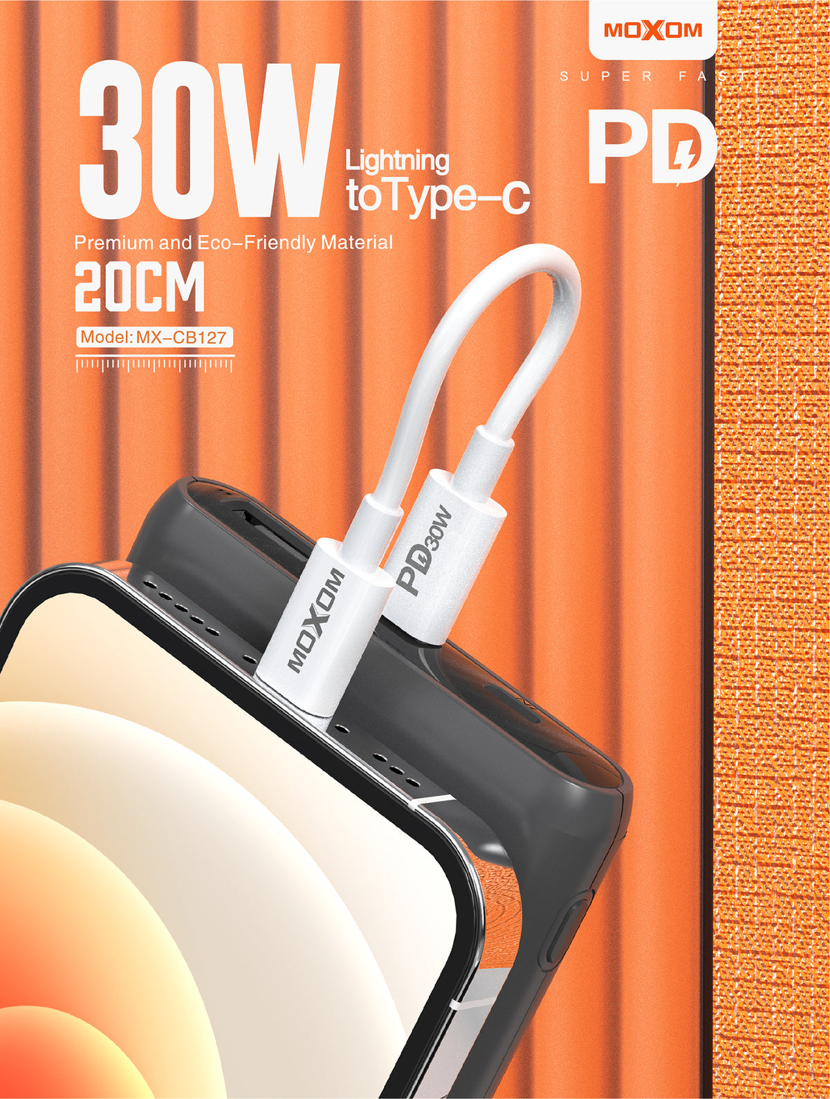 Moxom Fast Charge Short Type-C to Lightning Mx-Cb127 (White)