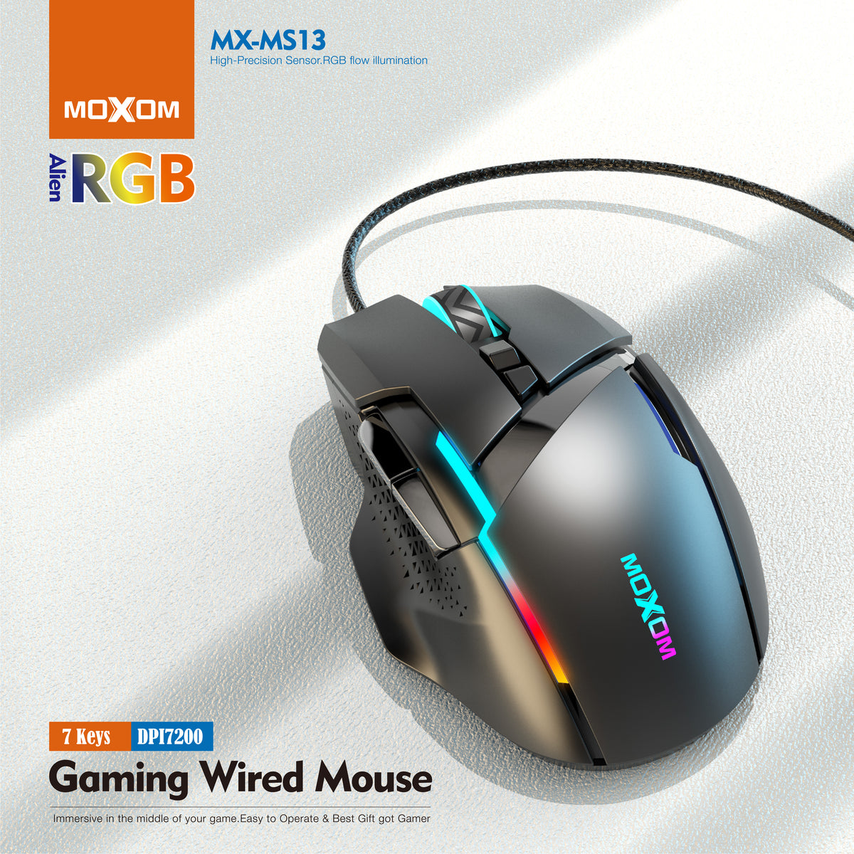MX-MS13 Alien RGB LED Gaming Wired Mouse High DPI Moxom