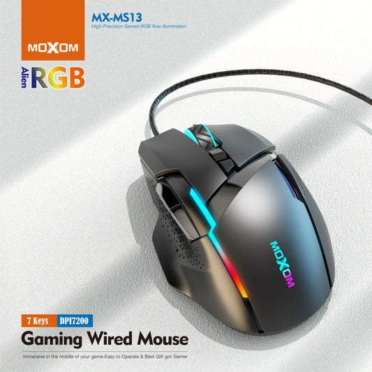MX-MS13 Alien RGB LED Gaming Wired Mouse High DPI Moxom